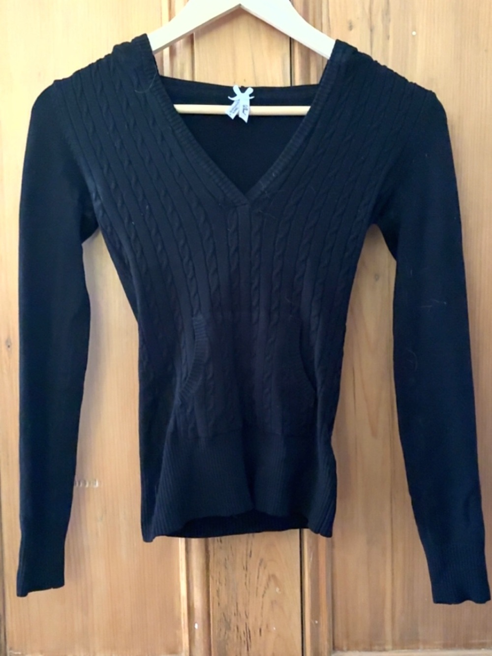 Slim Fit Black V-Neck Cable Knit Sweater